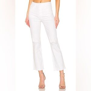 MOTHER Superior The Tripper Almost Innocent White Distressed Cropped Flare Jeans